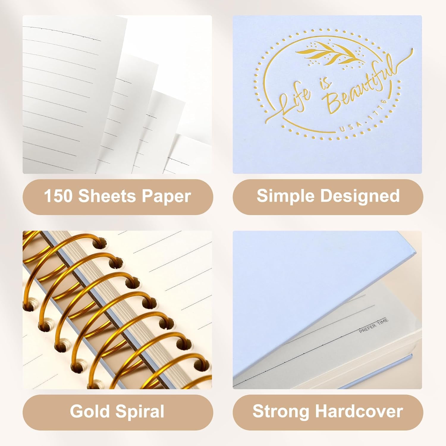 Small Spiral Notebook,300 Pages Hardcover Spiral Notebooks,5.5”X 7.5”College Ruled Notebook,A5 Spiral Bound Journal,Hard Cover Notebooks for Work Writing School,A5 Blue